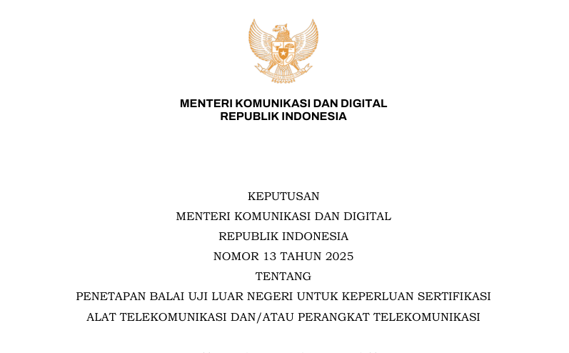 Decree of the Minister of Communication and Digital Number 13 of 2025